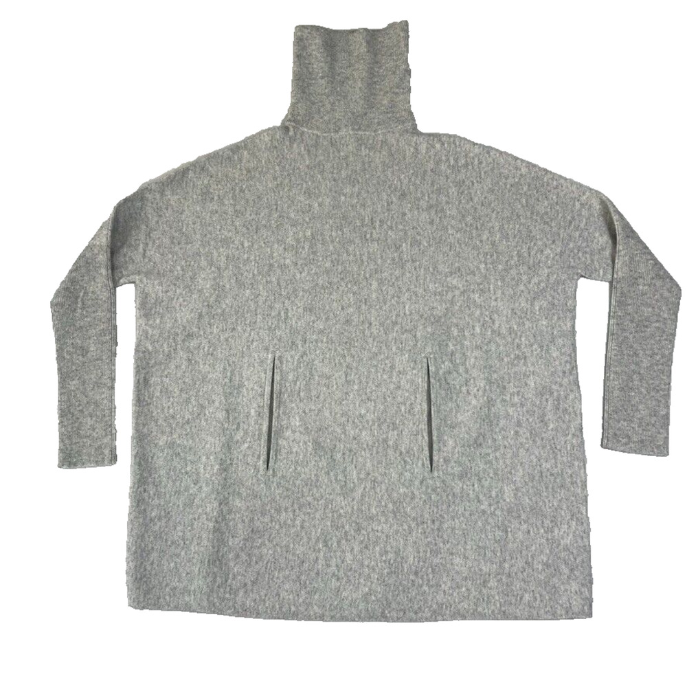 Garnet Hill Sweater Woman Small Gray Merino Wool Cashmere Pockets Turtleneck